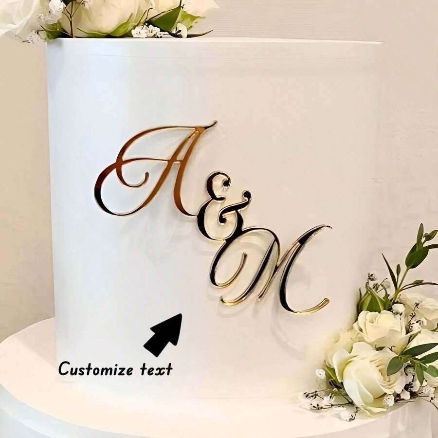 1件定制婚礼字母优雅蛋糕装饰，婚礼蛋糕字母，情侣首字母蛋糕牌，个性化镜面金色亚克力蛋糕装饰，婚礼蛋糕装饰，订婚，周年纪念，早午餐 - 彩色 - 查看 1