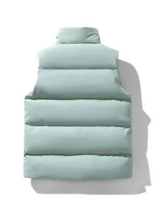 男士秋冬时尚纯色简约无袖马甲外套，休闲舒适 - 薄荷藍 - 查看 2