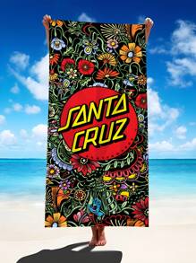 1pc Santa Cruz Skateboard Beach Towel - Tropical Streetwear Design With Vibrant Red & Black Print, Super Soft Microfiber, Quick-Dry Lightweight For Beach, Pool, Camping, Travel, Home & Outdoor Use, Beach Essentials | Streetwear Style | Quickdry Fabric