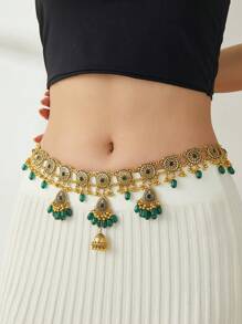 1 pezzo Catena per il corpo/vita con ciondolo a goccia d'acqua e fiore cavo, accessorio di moda di stile mediorientale, per le donne