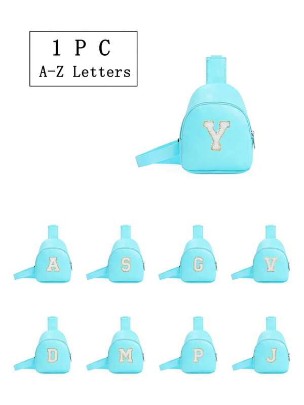 1pc Girls' Cute Strap Sling Bag Crossbody Shoulder Backpack With 26 Letter Prints, Suitable For Daily, Outdoor, Travel, Hiking, Portable, Ideal Gift