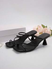 女童优雅法式细带高跟凉鞋，仪态万方，魅力十足，适合名媛淑女，四季必备——基础款高跟凉鞋——独特的斜纹绑带设计永不过时 - 黑色 - 查看 3