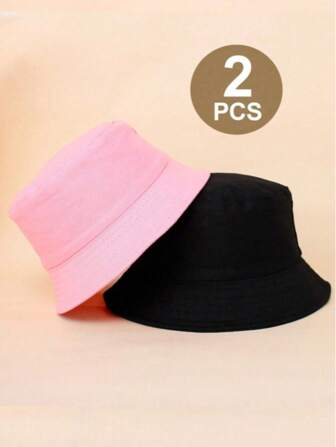 2 件纯色宽边渔夫渔夫帽，简约风格