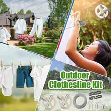 Hkr5748 Outdoor Clothesline Kit Clothesline Pulley Kit Include 150FT Clothes Line 2 Pulley 2 Separator Spreader Tightener 4 Hooks For Outdoor Clothes - Black+White - View 7