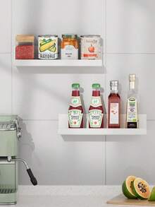 Gabinete de pared de acrílico blanco montado, estante de almacenamiento de condimentos, caja de almacenamiento de condimentos transparente, 2 paquetes de estante de especias de acrílico montado en la pared, caja de almacenamiento de condimentos de cocina (2 paquetes)