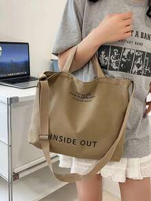 Fashion Letter Print Large Capacity Canvas Tote Bag - Khaki - View 3