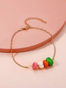 1pc Elegant Colorful Sea Glass Crushed Stone Beaded Anklet, Women Fashion Jewelry Accessories Suitable For Summer Beach Vacation