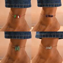 1pc Elegant Colorful Sea Glass Crushed Stone Beaded Anklet, Women Fashion Jewelry Accessories Suitable For Summer Beach Vacation