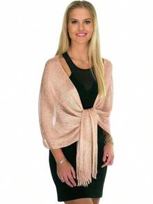 Metallic Glitter Shawl Wrap For Evening Dresses And Weddings - الخوخ الوردي الباهت - مشاهدة 10