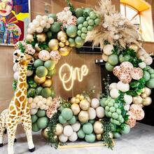 103pcs Balloon Garland Set With Sage Green, Sand, Gold And Jungle Giraffe Animal Print Balloons, Suitable For Woodland Theme Giraffe Wedding, Two Wild Boys, Girls, Children, Baby Shower, Gender Reveal, Birthday, Room Party Decoration - Olive Green - View 7