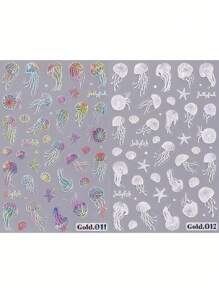 2pcs Ocean Jellyfish Nail Decals, Ocean Animals Summer Nail Art Pattern, Cute Kawaii Nail Art Decoration, Self-Adhesive Stickers, DIY Nail Supplies, Manicure Accessories Tools For Salon