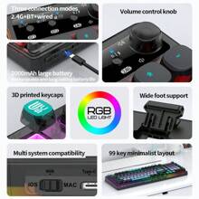 Xuan Yin Hu K98 kabellose Tastatur, UV bedruckter transparenter Tastaturdeckel, Dreifach-Modus Bluetooth kabellos, RGB Licht Farbverlauf Band, Lautstärkeregler Drehknopf, Gaming und Büro Tablet