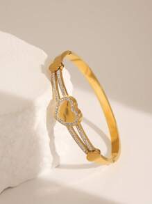 1 Pc Fashionable & Elegant Bracelet, Personalized Geometric Zirconia Bracelet, Jewelry Accessory Gift For Women/Girls, Waterproof, Stainless Steel, Gold, Love, Lucky Charm