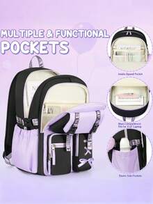 Backpack For Girls, 3 PCS Waterproof Girls Backpack With Lunch Box & Pencil Case, Kid Backpacks For Teen Girl Kindergarten Elementary Middle High School Student Back To School Kid Bookbag Set - Black - View 4
