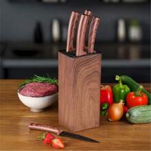 1pc Household Kitchen Square Faux Wood Grain Knife Block Organizer - Imitation Wood Grain - View 3