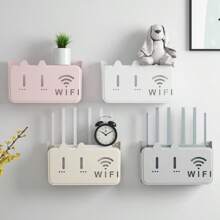 1pc Router Storage Box Fit Standard Router Size, With Adhesive Tape & Screws, Cute Wall-Mounted Router Storage Holder, Plastic Material, Adorable Cat Design With Hollow Cat Face & WiFi Icon, Won't Block Signal, For Daily Home Network Device Organization