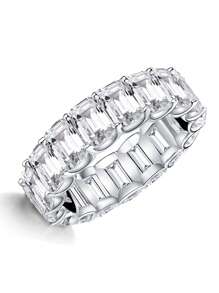 XUJIA 1pc All-Around With Emerald Cut Infinite Elements Cubic Zirconia 6x4mm Full Eternity Band For Women 925 Sterling Silver CZ Gorgeous Anniversary Wedding Band Women Jewelry Gift Engagement Bridal Jewelry