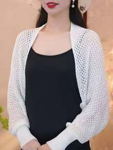 1pc Summer Chiffon Shawl, Fashionable Cardigan, Suitable For Cheongsam Or Dress, Korean Style Mesh Sleeve Design, Sun Protection Coverage,Holiday,Travel Essential - Beige - View 13