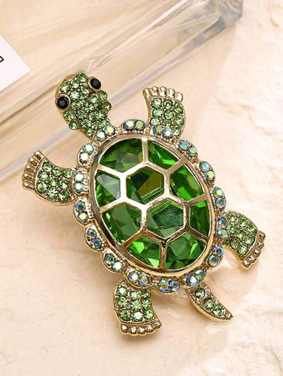 1pc Luxury Rhinestone & Crystal Turtle Brooch Pin, Ocean Animal Suit Lapel Accessory, Alloy Made With Cubic Zirconia & Diamonds, Suitable For Parties And Gifts
