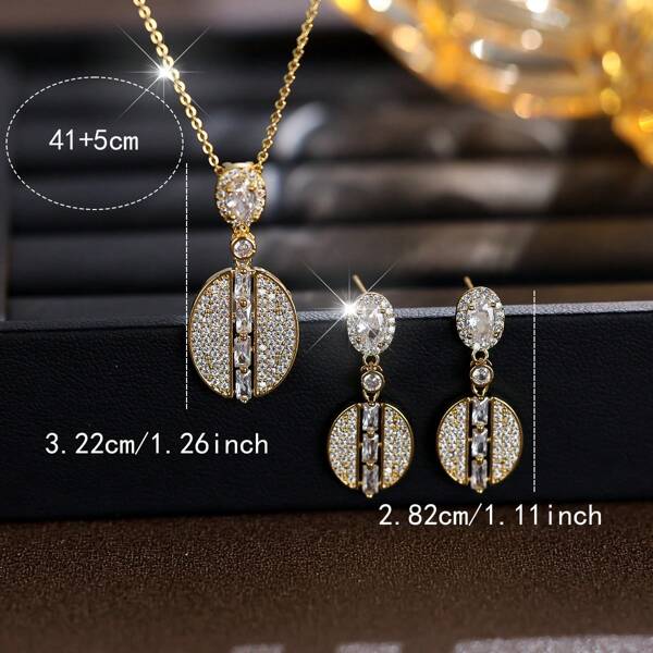 1 Set Women's Fashion Jewelry Set With Zirconia Stones + New Diamond Necklace, Earrings, Bracelet, Ring 4pcs Diamond Accessories Suitable For Everyday Wear