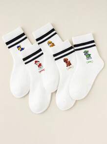 Paw Patrol 1/5 pares de calcetines de media caña para niños y niñas de todas las temporadas con diseño de Paw Patrol, calcetines estudiantiles con dibujos de huesos y nombres de perros, calcetines blancos, calcetines para niños, suaves, transpirables y antideslizantes, estilo lindo y casual, para uso diario, regalos, Pascua, verano