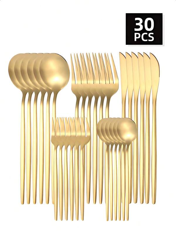 30/20/5-delige Portugese serviesset van roestvrij staal, inclusief messen, vorken en lepels, geschikt voor gezinnen, hotels en feesten. Zeer geschikt voor Halloween, Thanksgiving, Kerstmis en andere festivals. Schoolbenodigdheden