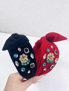 1 件时尚面料花卉水钻蝴蝶结头带，巴洛克宽带头饰，简约而独特的设计，打造完美发型，非常适合拍照，适合居家、郊游、派对、婚礼和各种场合，蝴蝶结配饰，女士发带头带，发饰，发箍