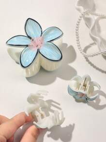 3 Stücke bohemian Urlaubs-glänzende Blumen-Farbverlauf-Farbverlauf Muster Aubergine Blume ABS Material UV Heißprägung Haaraccessoires, süß niedlich Strand Ästhetik täglich elegant Haarklammer Mode Haarspangen Frauen Haarklammer