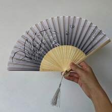 Abanico plegable de seda de orquídea retro, nuevo estilo chino, abanicos de mano de loto antiguo, regalo para un amigo cercano, artesanías decoradas de hanfu clásico - orquídea Phalaenopsis - Ver 3