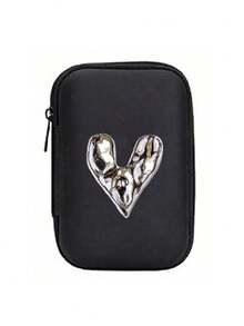 A Portable Mini Storage Bag With Y2k Silver Bow Decoration Elements, Waterproof And Drop Resistant Eva Material Hard Shell Camera Case, Shockproof Storage Box, Suitable For Storing Digital Cameras And Digital Products, Can Store Headphones, Data Cables - Black - View 14