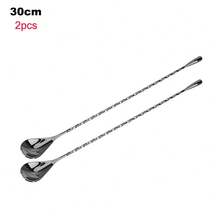 cuchara de barra agitadora de acero inoxidable, 30/40cm, mezcla de onzas, cuchara de cóctel, patrón en espiral, herramientas de barman, cuchara de Teadrop, herramienta de barra - 30 cm negro 2 piezas - Ver 10