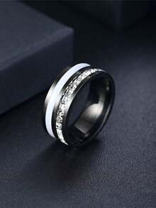 1 件不锈钢锆石镶嵌男士戒指，适合日常、派对、节日、婚礼和户外场合，情侣戒指，生日礼物，婚礼配饰 - 彩色 - 查看 37