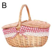 Handmade Wicker Picnic Basket With Handle Picnic Hamper Multi-Purpose Willow Woven Storage Box Outdoor Camping Fruit Basket - B - 查看 8