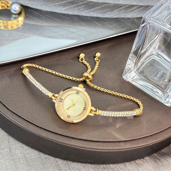 1pc Women's Popular New Luxury Bracelet Watch, Girls Fashion Casual Beads Quartz Watch, Birthday Gift For Ladies