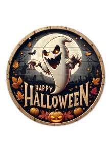 Decoración de puerta de madera con corona floral retro, cabeza de calabaza de Halloween, decoración de arte del horror para el hogar, el jardín y el patio: Decoración colgante de madera