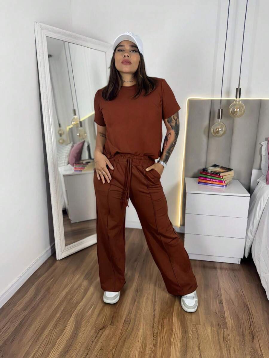 Magenta Shop Women's Comfortable Sweatsuit Set - Café integral - Ver 1
