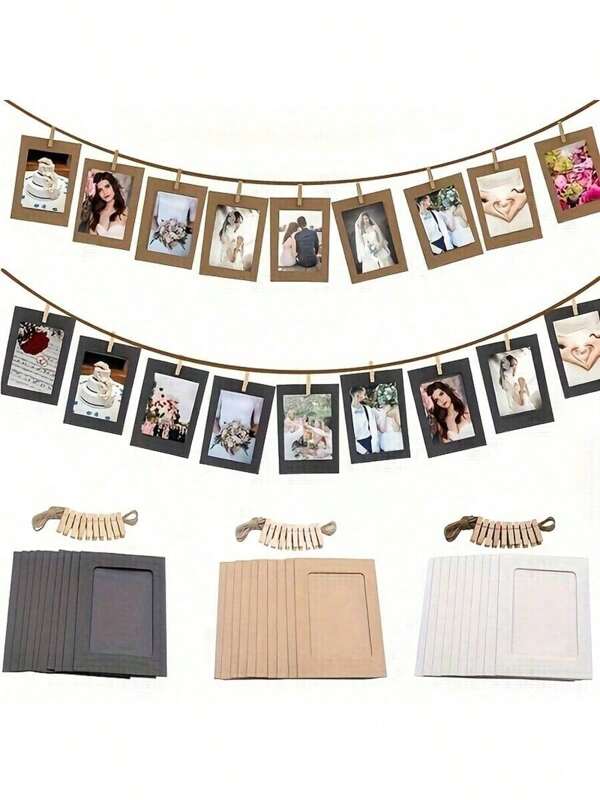 10pcs/Set Paper Photo Banner, Hanging Photo Wall For Wedding, Anniversary, Birthday, Holiday Parties, Home Decor, Desktop DIY Decoration (With Clips And Twine) Random Shipment