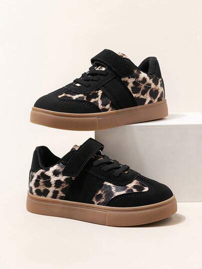1 Pair Low-Top Leopard Print Kids' Casual Slip-Resistant Sports Shoes For Boys And Girls