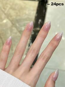 54 件简约风格夏季美甲套装，适合女孩日常佩戴，全覆盖按压式指甲，包括裸色和乳白色渐变杏仁形手指甲和脚趾甲、甜美果冻凝胶指甲贴和缓冲块指甲用品指甲 - 彩色 - 查看 15