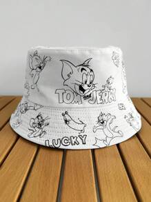 Warner Bros New High-Quality Reversible Tom & Jerry Print Bucket Hat, Versatile Unisex Summer Sun Protection Hat, Cartoon Double-Sided Sunhat