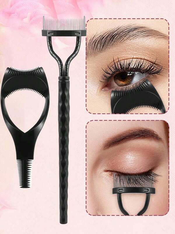 2 piezas Separador de pestañas con patrón de diamante y asistente de delineador de ojos en tres en uno, herramienta profesional de maquillaje de ojos para maquillaje diario, ayuda a separar las pestañas