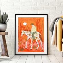 1 pieza Póster de lienzo con diseño de vaquero de dibujos animados vibrante - Arte de pared minimalista moderno, decoración del hogar sin marco para sala de estar, dormitorio u oficina, con fondo floral colorido y tonos naranjas cálidos, regalo perfecto para espacios con temática occidental, decoración del hogar de estilo occidental