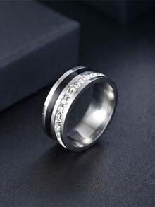 1 件不锈钢锆石镶嵌男士戒指，适合日常、派对、节日、婚礼和户外场合，情侣戒指，生日礼物，婚礼配饰 - 彩色 - 查看 22