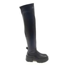 Cuissardes à plateforme strong-Bottes femme montantes style urbain PU - الأسود - مشاهدة 3