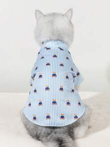 1pc Teddy Bear & Striped Print Pet Shirt Costume, Suitable For Indoor & Outdoor Wearing Cat Dog - Multicolor - View 3