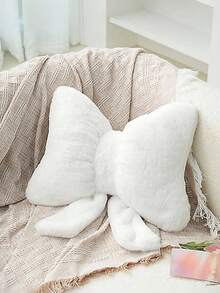1pc White Bow Decorative Throw Pillow, Soft & Cute, Suitable For Bed, Sofa, Bedroom Decor, Home Decor, Essential For Spring/Summer, Perfect Gift For Holidays, Weddings, Graduations, Birthdays For Family & Friends - White - View 2