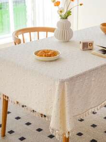 1pc Outdoor Picnic Tablecloth With Tassels, Elegant Dining Mat For Picnics & Outings, High-End Design
