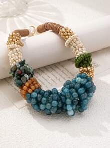1pc Bohemian Style Handmade Beaded Crackle Crystal Exaggerated Necklace, Suitable For Women's Party, Evening, Vacation And Daily Outfit, Gift For Mom & Friends