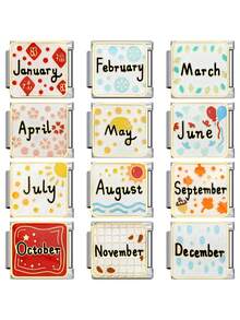 1pc Italian Modular Bracelet DIY Component, Detachable Design With Month Pattern, For DIY Bracelet Necklace Jewelry, Mix And Match Different Styles - Multicolor - View 2