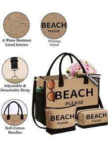 Set de 3 piezas que incluye: bolso de tela de lino con bloques de color, bolso cosmético y bolso cuadrado, serie "Playa", con gran capacidad. La correa para el hombro se puede quitar según la preferencia personal. Incluye un bolso de almacenamiento de cosméticos y un pequeño bolso cuadrado con cremallera que se puede usar como neceser, monedero o estuche de lápices.